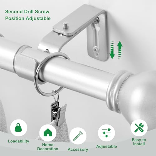 LLPJS Curtain Rod Bracket Adjustable, Drapery Rod Holder Hooks Support Hangers for 1 inch Diameter Window Curtain Rods (Satin Silver, 3-Pack)