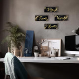 ONIZHITY 4 Pcs Black and Gold Bathroom Decor Black Gold Wall Decor Relax Soak Unwind Breathe Wooden Rustic Marble Style Bathroom Accessories for Bedroom Living Room Decor Kitchen(10X4)