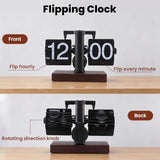 VINGVO Digital Flip Down Clock, Retro Flip Desk Clock, Battery Operated Mechanical Clock, Internal Gear Operated Time Clocks for Home Room Office Desk & Shelf Decoration (Black)