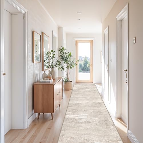 Washable 3x12 Kitchen Runner Rug - Modern Abstract Non Slip Carpet for Hallway Entryway Indoor Low Pile Bedroom Living Room Long Rugs Ultra Soft Home Decor Floor Mat for Bathroom Laundry 3x12 Beige