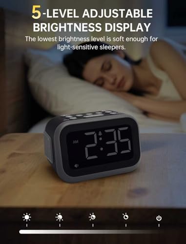 Acedeck Super Loud Alarm Clock: 115dB Dual Alarms and 6 Alarm Sounds for Heavy Sleepers - Adult Shift Workers in Bedroom or Daily Wake-Up Use - Gray