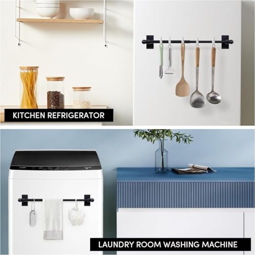 2 Pcs Magnetic Curtain Rods for Metal Door 16 to 28 Inch, 1/2" Multi-use Adjustable Appliance Magnetic Rod for Window Frames, Cabinets, Refrigerators, Dishwashers(Black)