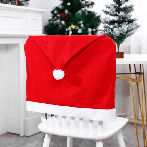 SEWACC 10pcs Christmas Chair Covers, Santa Claus Hat Chair Back Covers, Red Non-Woven Fabric Slipcovers for Christmas Holiday Party Decorations