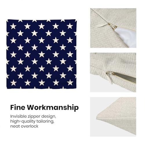 4th of July Pillow Covers 18 x 18 Inch Set of 2 Patriotic Red Stripe Navy Blue Stars Throw Pillows Independence Day Memorial Day Outdoor Decorative Pillowcase Linen Cushion Cases for Bed Sofa Couch
