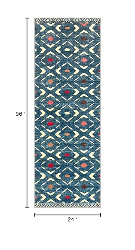 Hallway Runners 2x8 ft Washable Runner Rug Non Slip, Teal/Blue