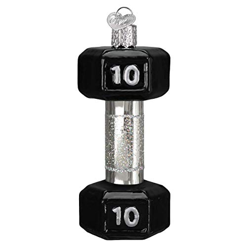 Old World Christmas Dumbbell Glass Blown Ornament for Christmas Tree, Handcrafted Holiday Decoration, Sport Collection