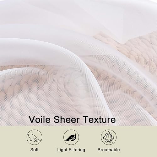 White Sheer Curtains 84 Inches Long 2 Panels Set for Bedroom Living Room, Soft Airy Light Filtering Modern Solid Rod Pocket Drapes Window Treatments, White, Each 42" W x 84" L
