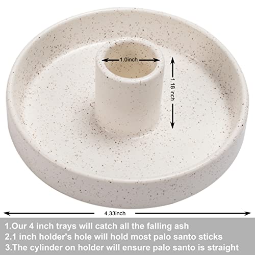 Palo Santo Holder, Ceramic Incense Holder for Palo Santo Sticks, Scent Wood Stand and Ash Catcher, Simple, Sturdy and Well Made Incense Burner, Cozy Speckled White
