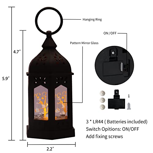 Halloween Mini Lantern for Centerpiece, 5"Small Jack O Lantern Lights With Mirror Glass for Halloween Decorations Indoor, Centerpiece Table Decoration, 8Pcs Hanging Candle Holder, Battery Included