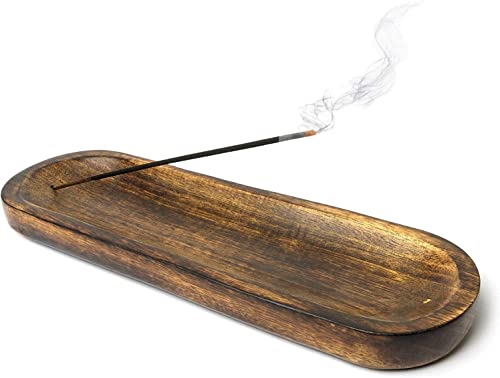 Bless-International Traditional-Handmade-Tray-Burner Wooden-Trat-Incense-Stick-Holder Ash-Catcher-Stand for-Aromatherapy-Meditation-Yoga (11x4x1.22 Inches)