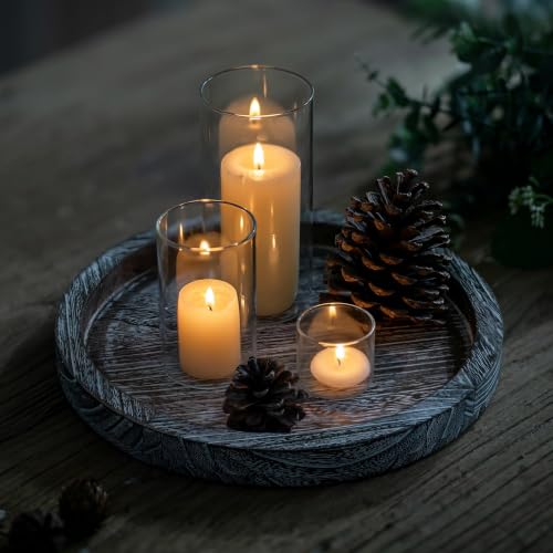 Hanobe Round Wood Candlestick Holder Tray for Table Centerpiece Decor, 11"