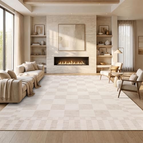 GarveeHome Beige Checkered Rug 5x7 Area Rugs Washable Checkerbroad 5x7 Rug