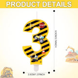 Construction Birthday Candle, Happy Birthday Candles Numbers Construction Cake Topper Yellow and Black Striped Candles for Boys Construction Birthday Party Supplies Decorations (Number 3)