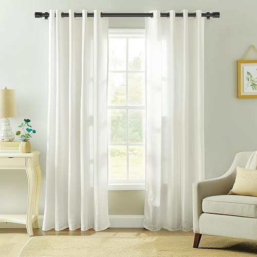 Ottsuls Curtain Rods for Windows, 32 to 60 or 71 Inches Max Adjustable Length, 1 Inch Diameter, Black Decorative Curtain Rod Set, Rustproof Heavy Duty Metal Pole with Brackets