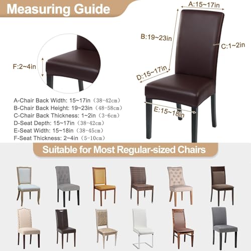 SearchI Waterproof PU Leather Dining Chair Covers Set of 6, Stretch Oilproof Parsons Chair Slipcovers Removable Washable Kitchen Chair Protector for Dining Room (Deep Brown)