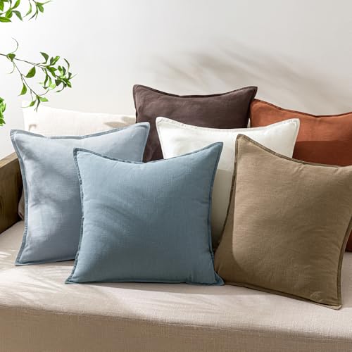 26x26 Inch Set of 2 Euro Sham Decorative Linen Solid Throw Pillow Covers Boho Accent Farmhouse Pillowcases Modern Netural Home Decor for Bed Couch Sofa Living Room,Cream White