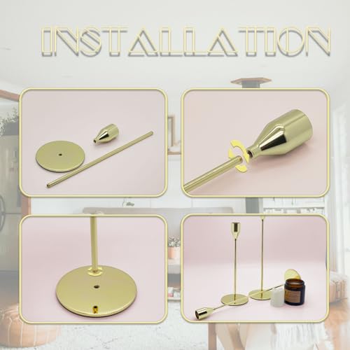 6Pcs Lemon Gold Candlestick Holders Set Fit 3/4" Tall Taper Candle Home Decorative Table Centerpieces for Family Dinning, Party Decoration