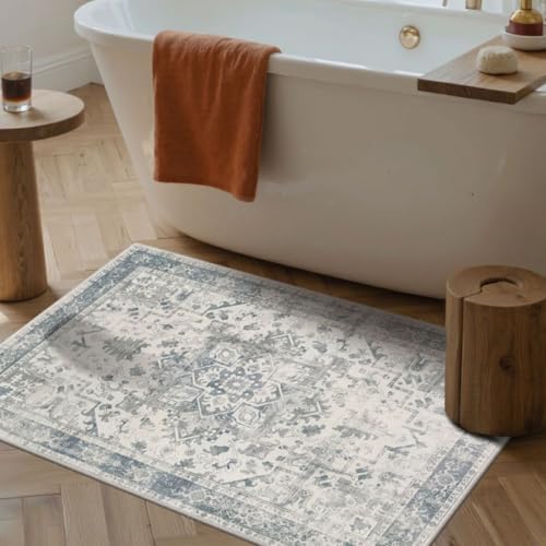 2x3 Blue Washable Entryway Rug,Small Door Mat for Bathroom Kitchen