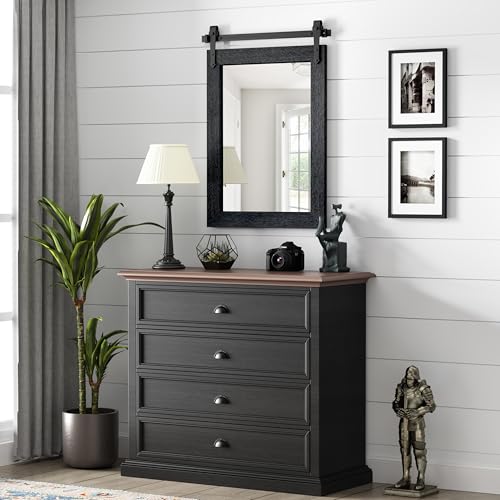 Farmhouse Bathroom Mirror for Over Sink 22”x32” Black, Rustic Western Barn Decor Bathroom Vanity Mirror, Wall Mirror for Bathroom, Living Room, Bedroom, Entryway