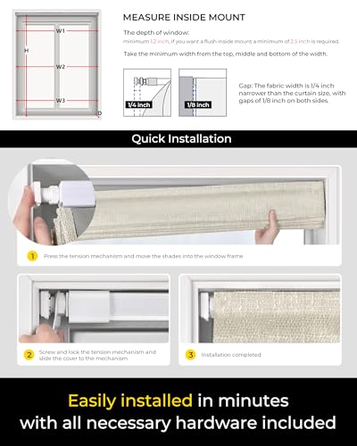 UNISHADES No Tools No Drill Cordless Roman Shades for Indoor Windows 100% Blackout, for Window Size 35" W × 64" H Beige