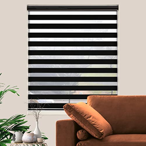 Blackout Zebra Blinds, Dual Layer Free-Stop, Room Darkening Zebra Shades, Blinds for Indoor Windows, Light Filtering Privacy Sheer Shade for Home(21" W X 72" H, Black)