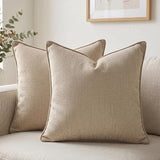 Fancy Homi Set of 2 Taupe 18x18 Inch Soft Chenille Decorative Throw Pillow Covers with Flange Edge, Square Neutral Modern Boho Textured Cushion Case Home Decor for Couch Sofa Bed Living Room