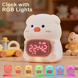 Pig Digital Alarm Clock with Night Light for Kids, Sleep Training Clock with RGB Lights, OK to Wake Clock, Rechargeable Cute Animal Silicone Lamp for Toddler Boys Girls Teens Birthday Room Decor (Pig)