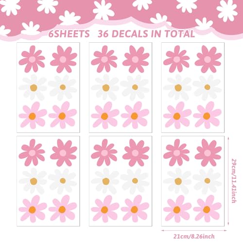 BBTO Daisy Wall Decal Flower Vinyl Wall Floral Decals Peel and Stick Daisy Stickers for Kids Nursery Art Bedroom Living Room(Pink, White)