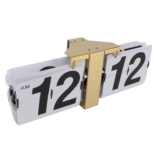 Flip Desk Clock Mechanical Clock Battery Operated Desktop Vertical Wall Mounted Retro Digital Flip Clock 12H Gold Base and White Flip Cover Ideal for Home Office School (Gold)