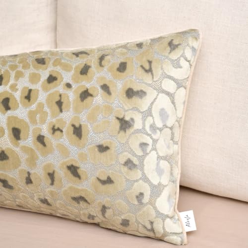 Alerfa Beige Floral Throw Pillow Cover 14 x 36 Inch Cut Velvet Rectange Luxury Decorative Lumbar Pillow Cover for Couch Living Room Bedroom