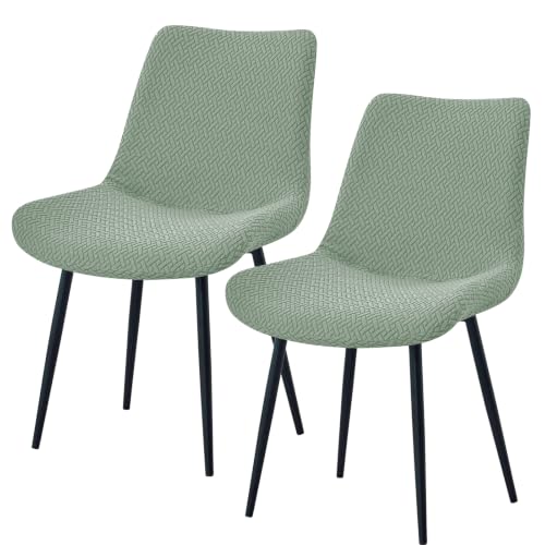 KRFOONN Jacquard Mid Century Modern Dining Chair Covers Set of 2 Stretch Armless Accent Side Chair Covers Soft Washable Dining Room Chair Slipcover for Kitchen Living Room Armless Side Chairs, Green