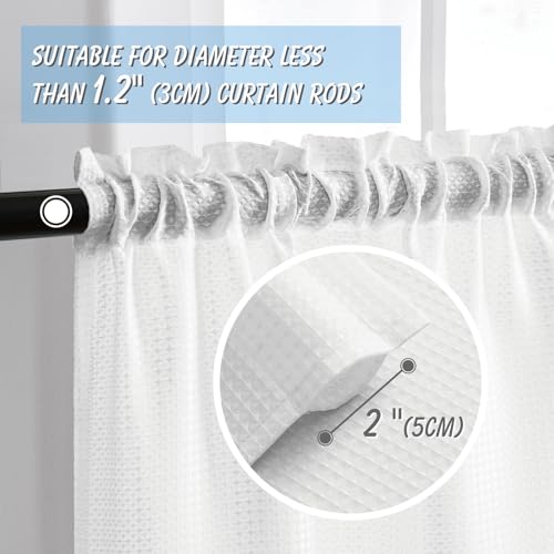 Home Queen White Waffle Bathroom Window Curtains, Water Repellent Rod Pocket Kitchen Drapes for Small Window, 2 Panels, 36 W X 45 L Inch Each