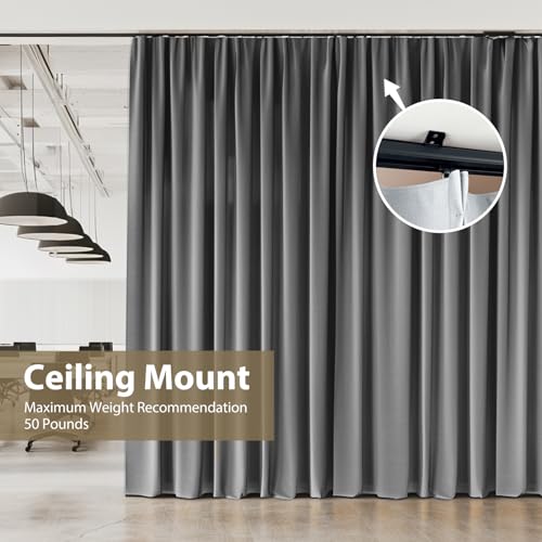 MaKefeile Ceiling Curtain Track,Curtain Track Wall Mounted,Ceiling Mount Rail Room Divider Tracks Extra Long Curtains Rod for Living Room Bedroom Patio Sliding Door Curtains with Clips,Black 9ft