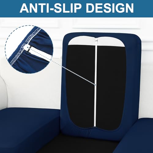 Smiry Printed Couch Cushion Covers, Stretch Soft Couch Covers for Sofa, Washable Non-Slip Sofa Slipcover Furniture Protector for Indoor and Outdoor (Large, Navy)
