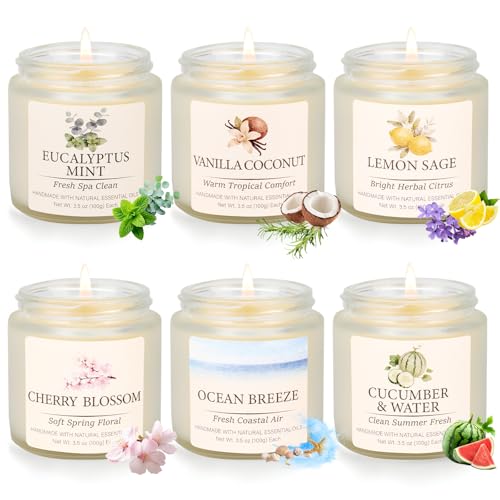 Spring & Summer Scented Candles Set, 6 Pack Soy Candles for Home, 21 oz Aromatherapy Candle Gift Set for Women, Mom, Birthday & Housewarming Gifts, Eucalyptus Mint & Vanilla Coconut