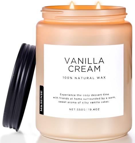M&SENSE Large Vanilla Scented Candles for Home, 19.4oz Organic Soy Wax