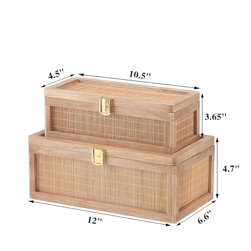 Natural Bamboo Decorative Box with Lids, Unique Decorative Boxes Set of 2, Boho Wedding Keepsake – detail view