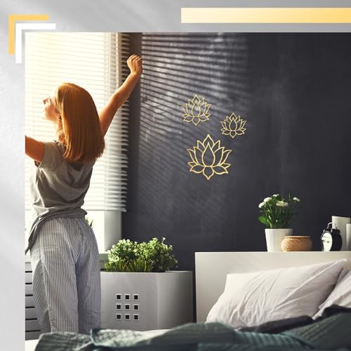 Ferraycle 3 Pieces Metal Lotus Flower Wall Decor Metal Zen Lotus Flower Wall Art Inhale Hollow out Signs Hanging Silhouette Exhale for Bedroom Bathroom Kitchen Garden Hotel Decorations (Bronze)