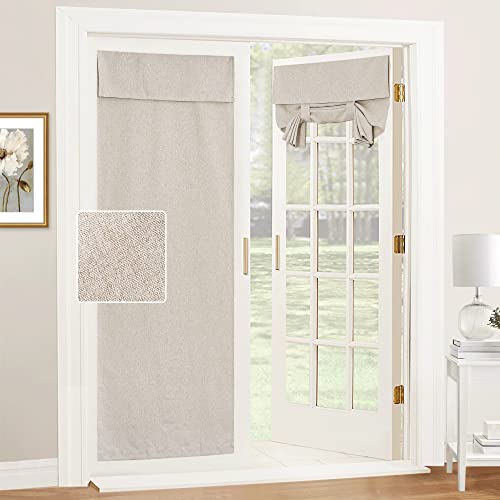 RYB HOME Tricia Room Darkening Curtains for French Door, Nature Linen Blended Privacy Roll Up Door Curtains and Drapes Blinds for Sightseeing and Window Decor, W26 x L69 inch, 1 Pc, Khaki