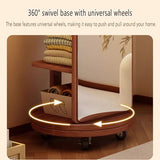 Solid Wood 360° Rotating Full Length Mirror,2-in-1 Floor Mirrors with Coat Rack and Swivel Wheels,2 Tiers of Shelves,with Hooks & Rods,Space Saving for Bedroom(Wood,45cm/17.7in)