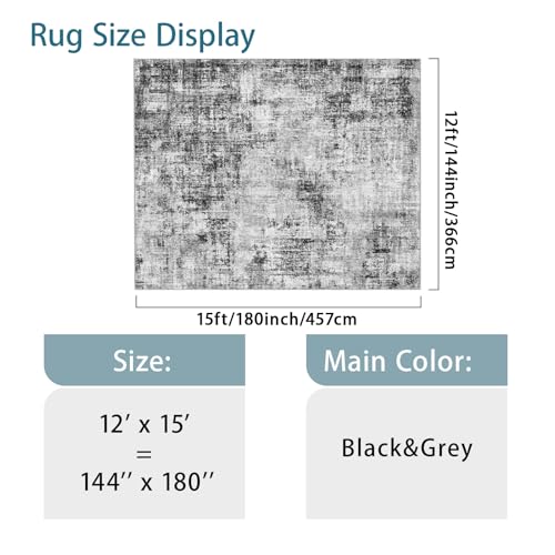 12x15 Area Rugs for Living Room: Large Washable Stain-Resistant Rug Black