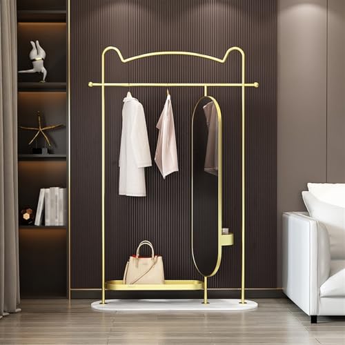 Full-Length Mirror Floor-Standing Coat Rack, Dressing Mirror Combination, Home Coat Rack, 360° Rotating Dressing Mirror, Dressing Mirror Full Length Floor Mirror (Gold 120cm)