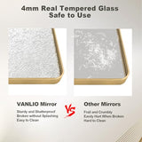 24x36 Inch Gold Framed Bathroom Mirror, Brushed Gold Metal Vanity Mirror, Gold Rectangle Mirror for Wall, Rounded Corner, Tempered Glass, Anti-Rust, Shatterproof (Horizontal/Vertical)