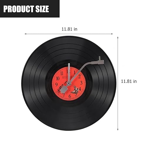 Musical Black Vinyl Record Wall Clock Battery Operated Music Room Decor Decoration Art Hanging Clocks- 11.81inch