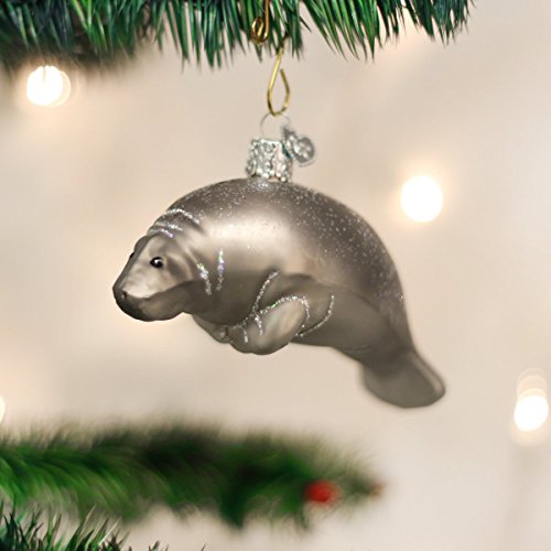Old World Christmas Manatee Glass Blown Ornament for Christmas Tree, Handcrafted Holiday Decoration, Sea Collection