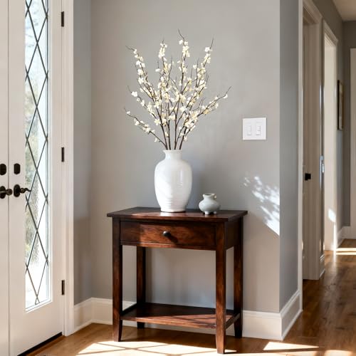 Ammyoo 4Pcs Cherry Blossom Branches Artificial Flowers for Spring Summer Indoor Decoration,Faux Long Stem Artificial Flowers for Wedding Home Office Bedroom Party Table Centerpieces Decor(White)