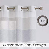 Central Park Gray and Smoke Blue Stripe Sheer Color Block Window Curtain Panel Linen Window Treatment for Bedroom Living Room Farmhouse 84 inches Long with Grommets, 2 Panel Rustic Drapes