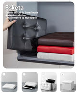 Bsketa Storage Ottoman Bench,17 Inch Folding Leather Foot Rest Stool,White