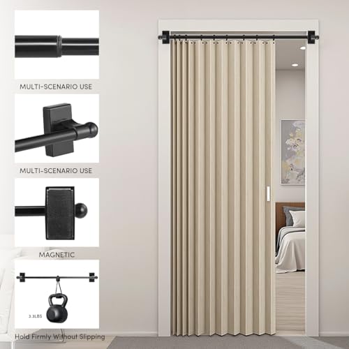 2 Pcs Magnetic Curtain Rods for Metal Door 16 to 28 Inch, 1/2" Multi-use Adjustable Appliance Magnetic Rod for Window Frames, Cabinets, Refrigerators, Dishwashers(Black)