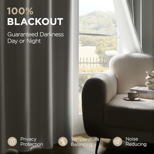Joydeco White Blackout Curtains 96 Inches Long - 100% Blackout Curtain 2 Panel Set, Rod Pocket & Back Tabs Thermal Insulated Window Drapes for Bedroom Living Room (Pure White,52" Wx96 L)